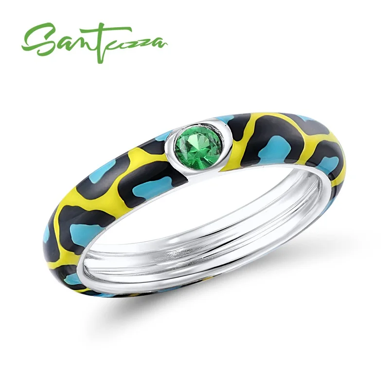 Santuzza, серебряные кольца для женщин, многоцветные камни, кольцо вечности, 925 пробы, серебряное, модное ювелирное изделие, цвет, полная эмаль, ручная работа - Цвет основного камня: Green Color