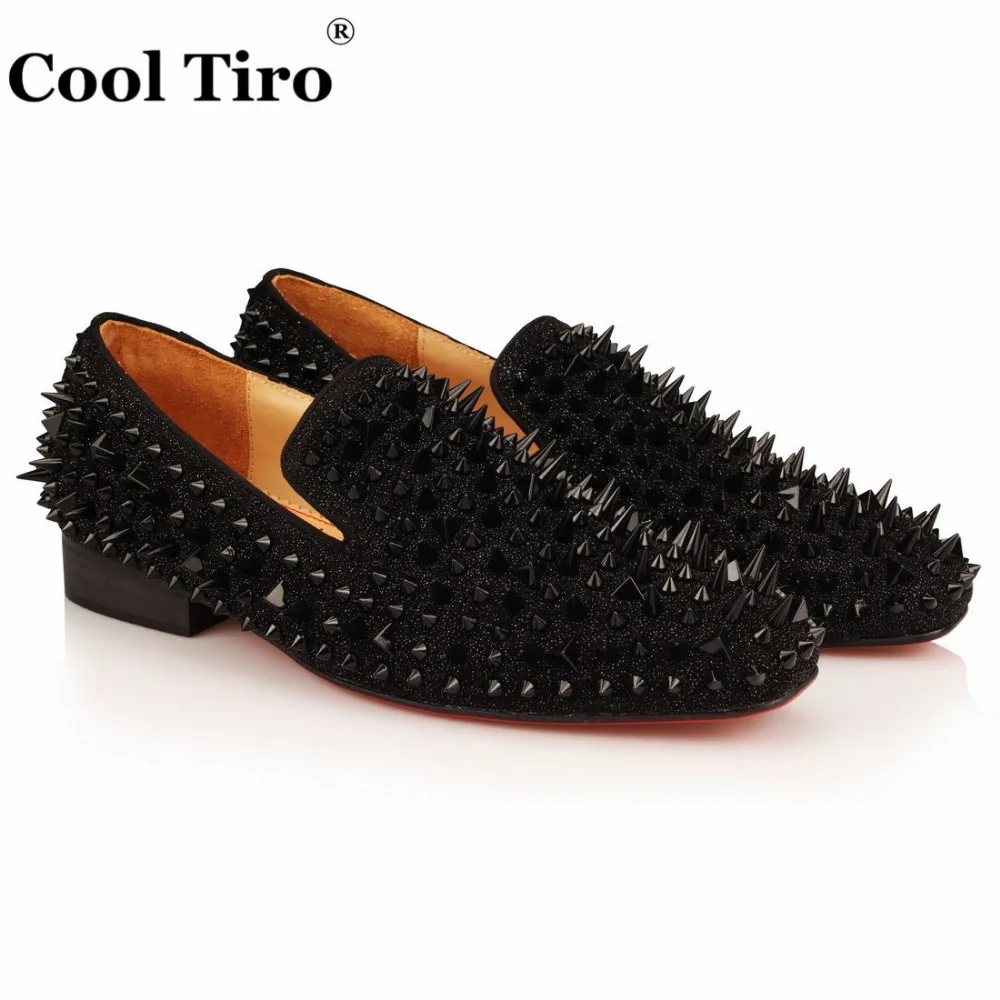 COOL TIRO/чёрные шипы Стразы Блеск мужские лоферы; дымчатой расцветки повседневная обувь свадебное платье Мужская обувь на плоской подошве из натуральной кожи