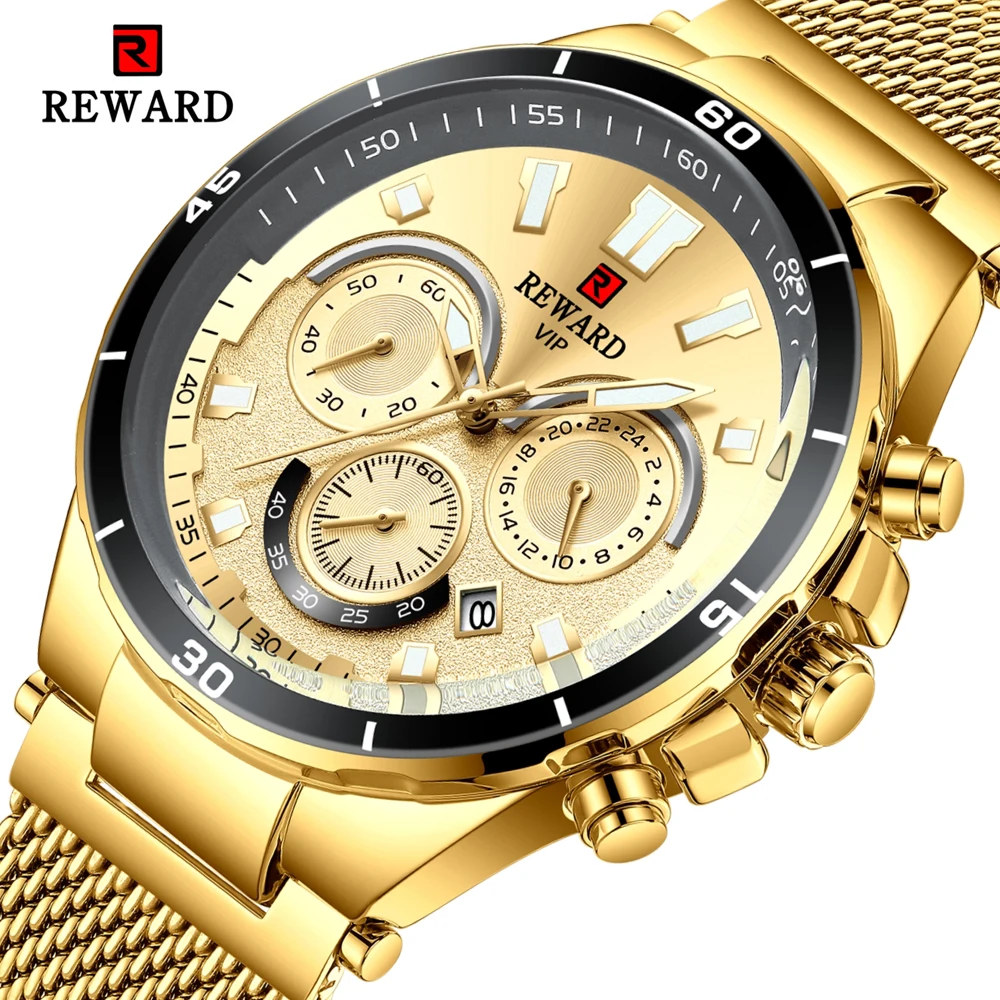 

Men's Watches Top Brand Reward Luxury Golden Waterproof Quartz Watch For Men Sport Wristwatch Male Gift Watch Relogio Masculino