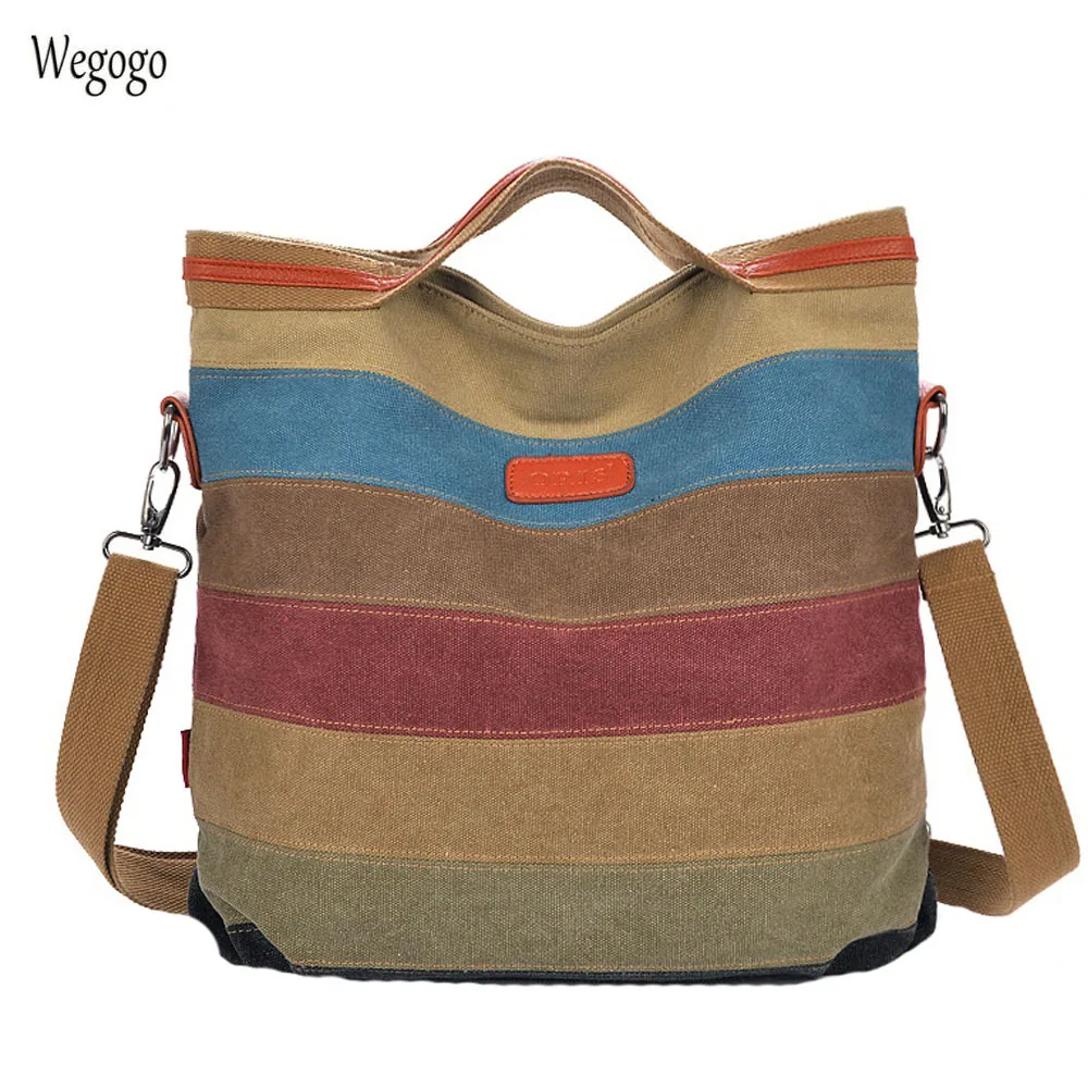 

Vintage Stripe Women Handbag Shoulder Pouch Messenger Bag Woman Canvas Totes Women's Handbags Patchwork Women Travel Bag