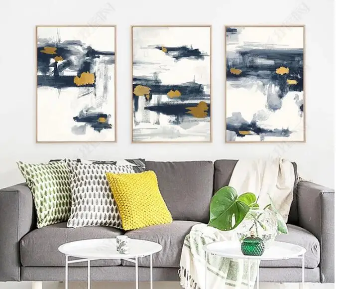 Dynamic Abstract Ink Canvas Paintings Chinese Gold Patchwork Poster