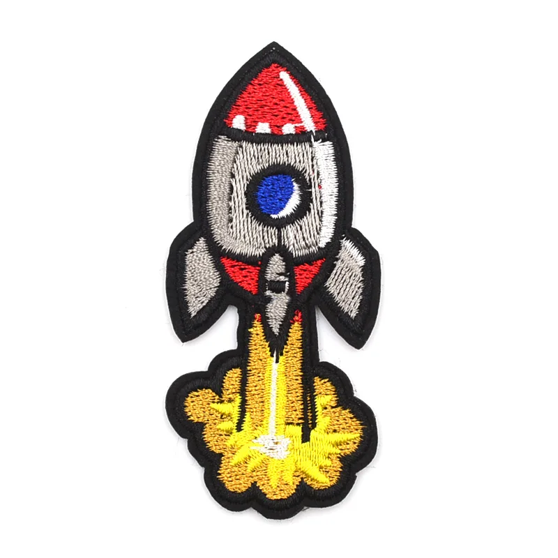

1 PCS Rocket Parches Embroidery Iron on Patches for Clothing DIY Stripes Clothes Planet Stickers Universe Applique