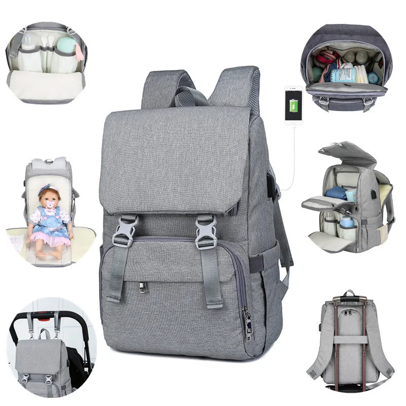 

2019 New Baby Diaper Bag With USB charging High Capacity Baby Nappy Bag Mummy Maternity Travel Backpack for Mom Nursing bags