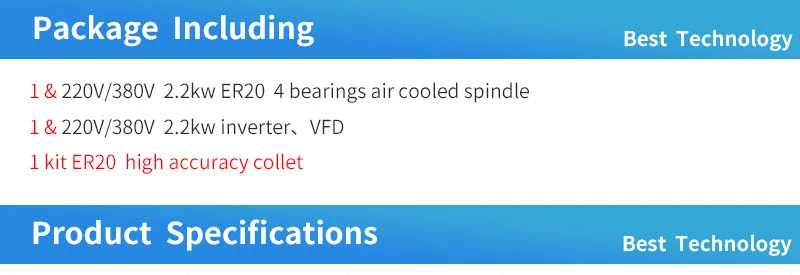 Экспресс- 1 комплект 2,2 кВт 220 v/380 v 300/400 Гц 18000/24000 об/мин шпиндель с воздушным охлаждением+ частотно-регулируемым приводом+ 1 комплект ER20 цанговый патрон для станка с ЧПУ