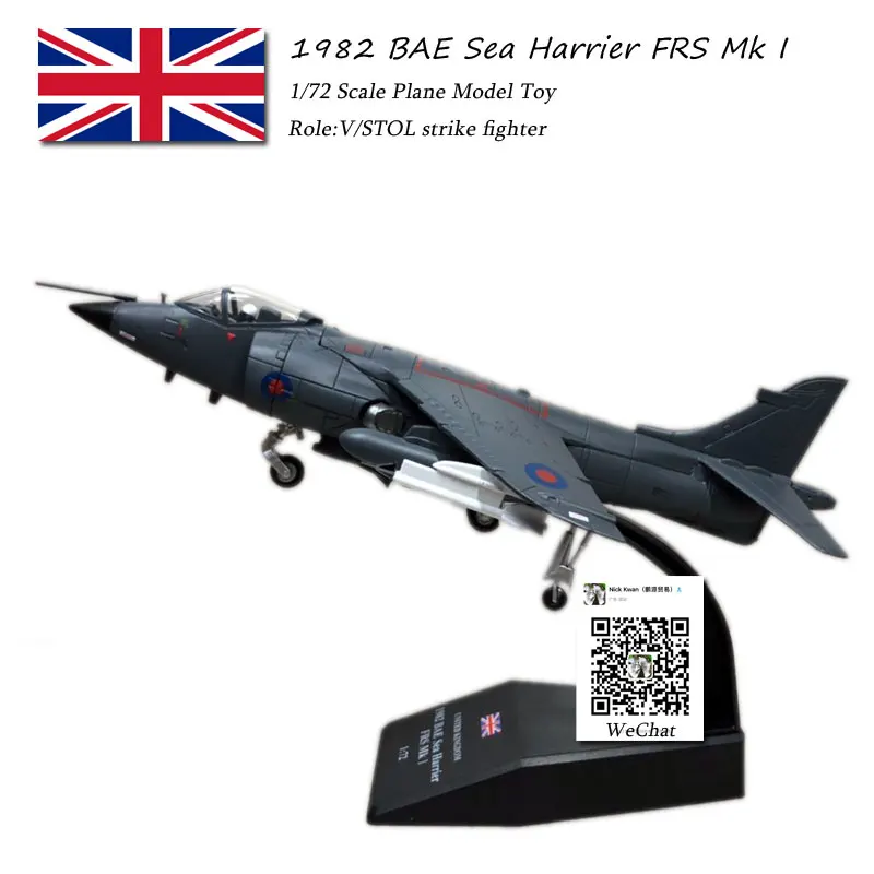 

AMER 1/72 Scale Military Model Toys 1982 BAE Sea Harrier FRS. Mk1 Fighter Diecast Metal Plane Model Toy For Collection,Gift,Kids