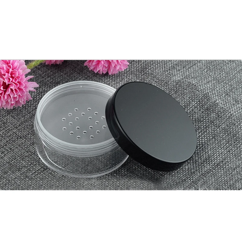 

50g Plastic Loose Powder Jar with Sifter Empty Cosmetic Container Black Matte Cap Makeup Compact