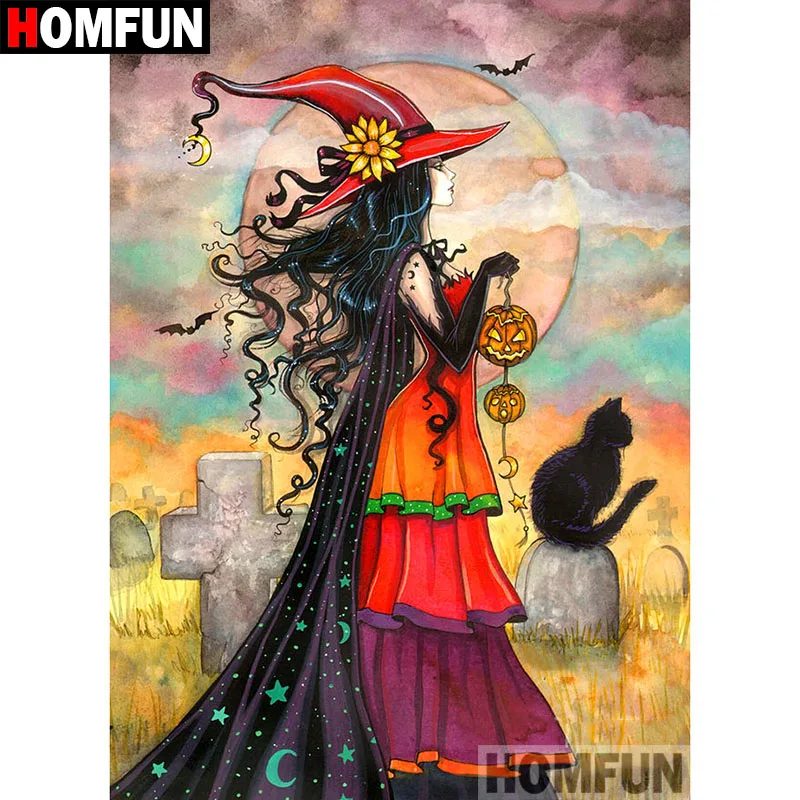 

HOMFUN Full Square/Round Drill 5D DIY Diamond Painting "Halloween girl" Embroidery Cross Stitch 5D Home Decor Gift A15099