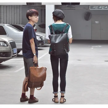 

2019 New Fashion Man Retro Casual PU Leather Backpack Large Capacity Waterproof Student Schoolbag FBE2