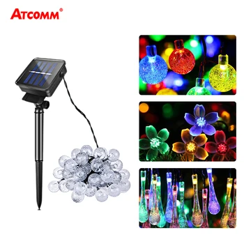 

6M 7M Solar LED String 30 50 LEDs Outdoor Christmas String Lights RGB 8 Modes 3 Colors Water Drop/Ball/Cherry Blossoms