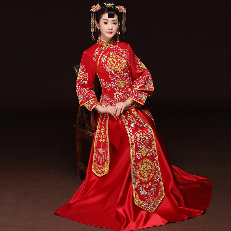 Traditional Chinese  Wedding  dress  2019  Evening Dress  Red 