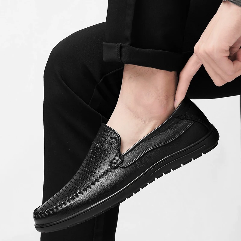 

Genuine Leather Men Shoes outdoor fashion Luxury Brand Mens Loafers shoes Moccasins Breathable Slip on Black Shoes for men L5