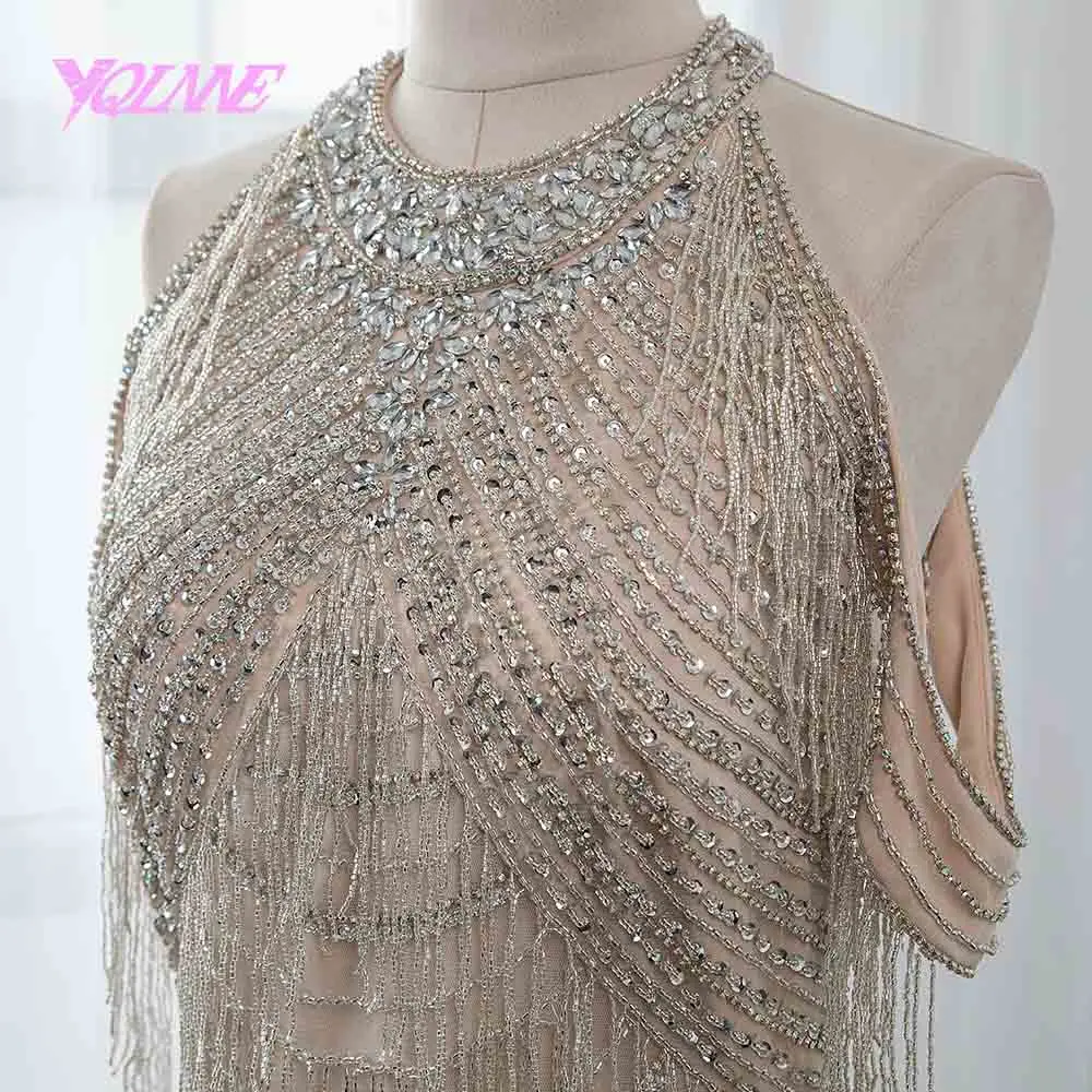 Gorgeous Rhinestones Evening Dress Long Mermaid Slit Back Prom Gown Vestido De Festa Pageant Dresses 2019 YQLNNE Gorgeous Rhinestones Evening Dress Long Mermaid Slit Back Prom Gown Vestido De Festa Pageant Dresses 2019 YQLNNE