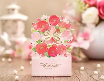 

Free Shipping 50PCS/LOT CB6008 New Design Red Flower Candy Box Paper Box