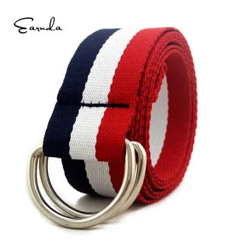 

Earnda Double Loop Ring Buckle Belts Women Canvas Strap Female Red Striped Belts Unisex Long Waistband For Jeans 130cm 150cm