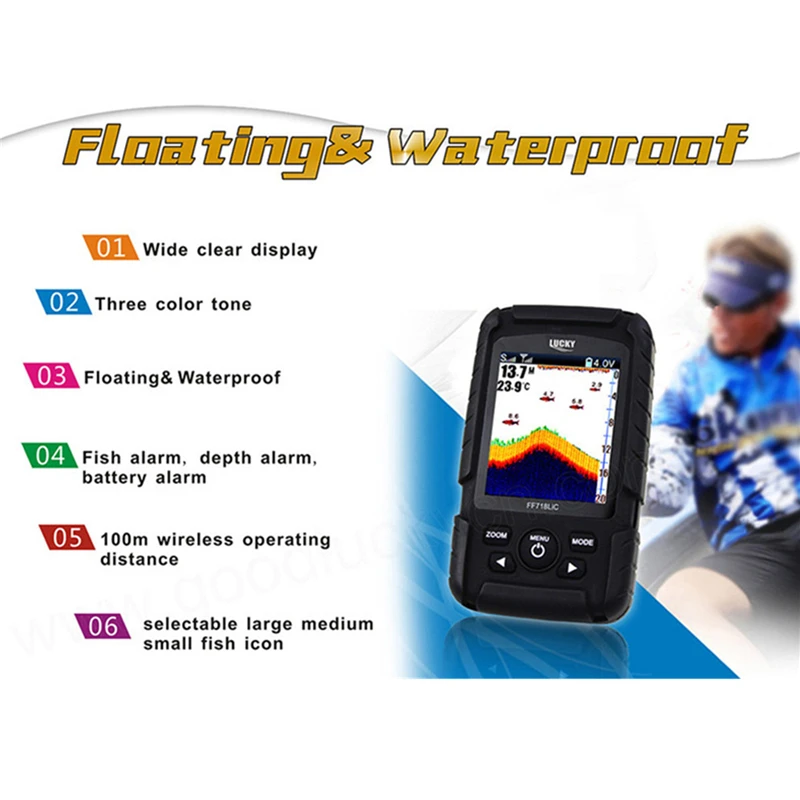 محظوظ FF718LiC-W اللاسلكية السمك مكتشف شاشة ملونة 45 متر/147 قدم سونار عمق للماء مكتشف قابلة أدوات الصيد