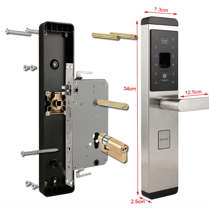 RAYKUBE отпечаток пальца цифровой электронный дверной замок для дома Противоугонный интеллектуальный замок пароль и RFID карта R-FX1