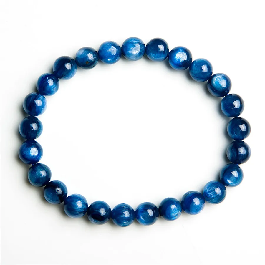 7mm Genuine Blue Natural Kyanite Bracelets For Women Female Crystal Round Bead Stretch Bracelet (4)