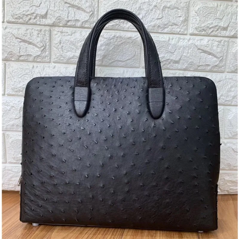 

Genuine Real Ostrich Skin Passcode Closure Businessmen Briefcase Handbag Exotic Leather Male Large Top-handle Working Purse