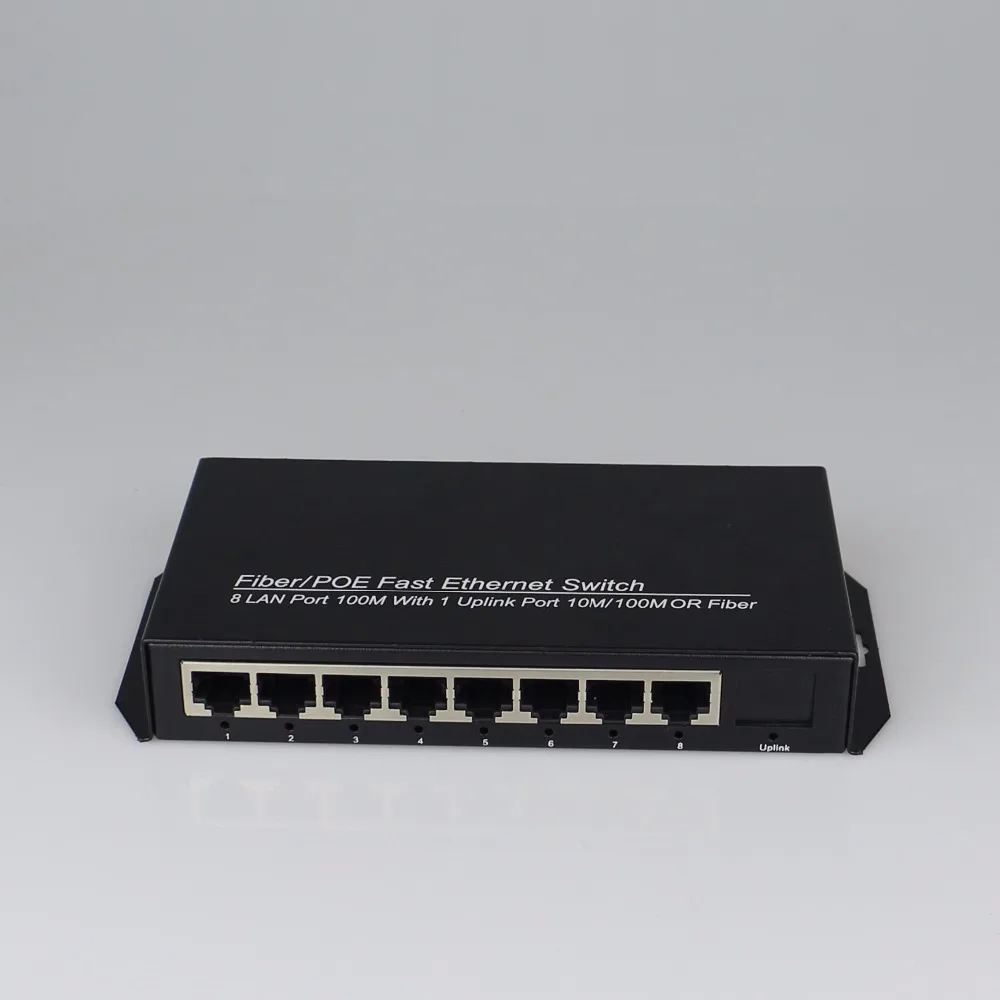 1 порт 1000 Мбит/с sc волокна и 8 портов RJ45 fast ethernet волокна переключатель Single-mode fiber media converter 20 км