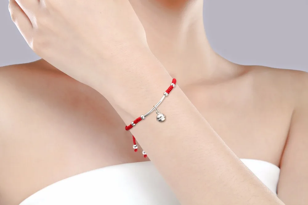 LKO Лидер продаж популярный S925 серебряный колокольчик красная веревка на удачу браслет Шамбала для мужчин и женщин женский браслет