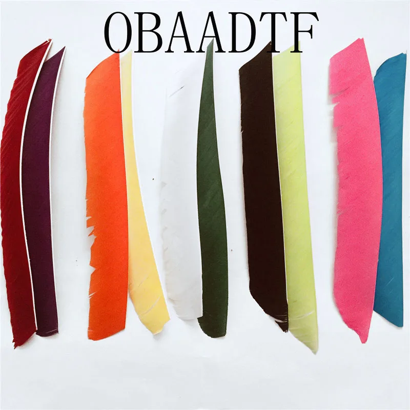100pcs OBAADTF Fletching Arrow Feathers Multicolor Full Length Real Turkey Feather For Archery