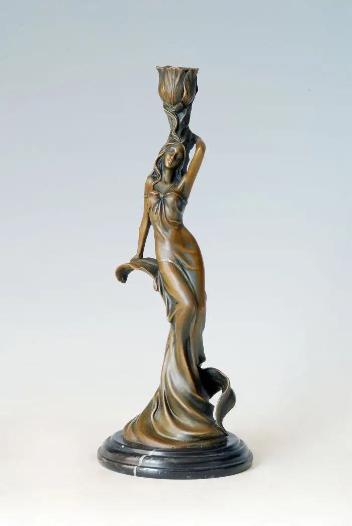 ATLIE бронзы бронзовая свеча держатели Статуя Леди Девушка статуэтка подсвечник подарки на день рождения украшение стола