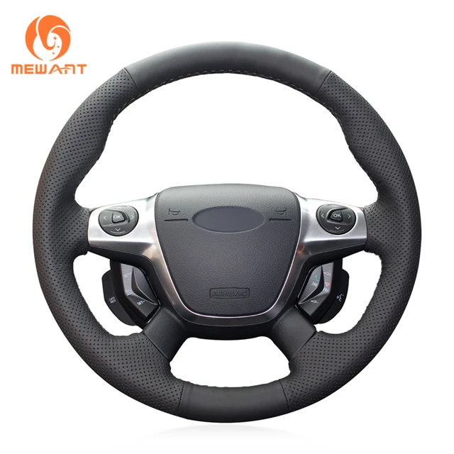 MEWANT Black Artificial Leather Car Steering Wheel Cover for Ford Focus