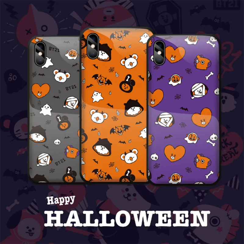 1 шт. Bangtan мальчики BTS BT21 Роскошные Стекло чехол для телефона iPhone X XS XR XSMax 7 8 плюс |