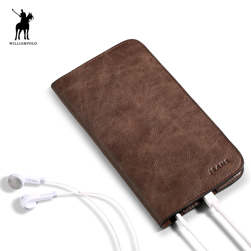 

WILLIAMPOLO New Design Leather Slim Wallet Card Holder Phone Case Wallet For Men POLO181