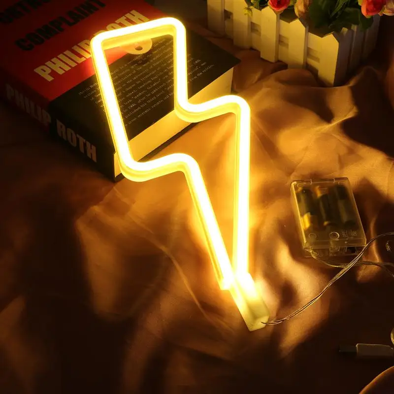 

LED Neon Sign Lightning Shaped USB Battery Operated Night Light Decorative Table Lamp For Home Party Living Room
