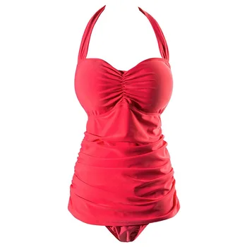 

Women's Solid Color Swimsuit Halter Size Swimwear Red XL(US 16-18)