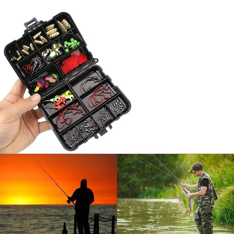 

128pcs/set Rock Fishing Accessories Kit PP ABS Fishhooks Lead Sinker Swivel Connector Steel Wire Set