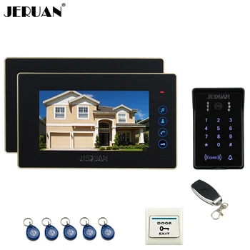 

JERUAN Home wired 7 inch Touch key video doorphone intercom system 2 Monitor 700TVL waterproof touch key password keypad camera
