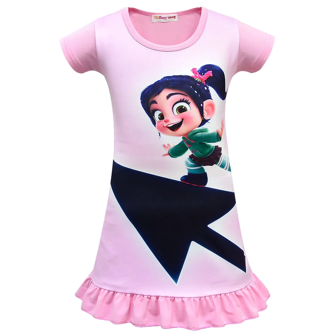 Новое домашнее платье для маленьких девочек платья для маленьких девочек с принтом Wreck-It Ральф 2 Vanellope Von Schweetz модная повседневная одежда с короткими рукавами для малышей - Цвет: KZ8739-P