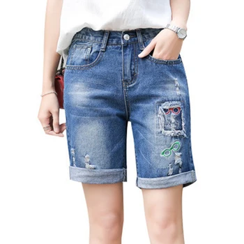 

S-4XL Women Jeans Summer Mid Waist Ripped Jeans For Women Holes Knee Length Korean Women Denim Pants Large Size