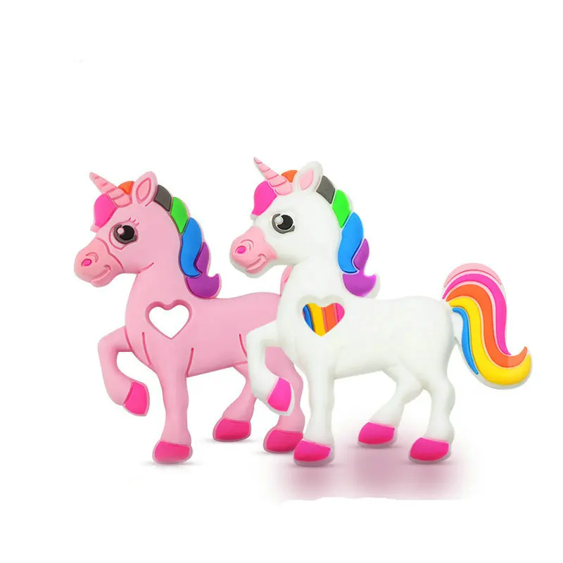 

2PCS Unicorn Silicone Teether Baby Teething Toy Chew Pendant Necklace Nursing Tool Food Grade Silicone