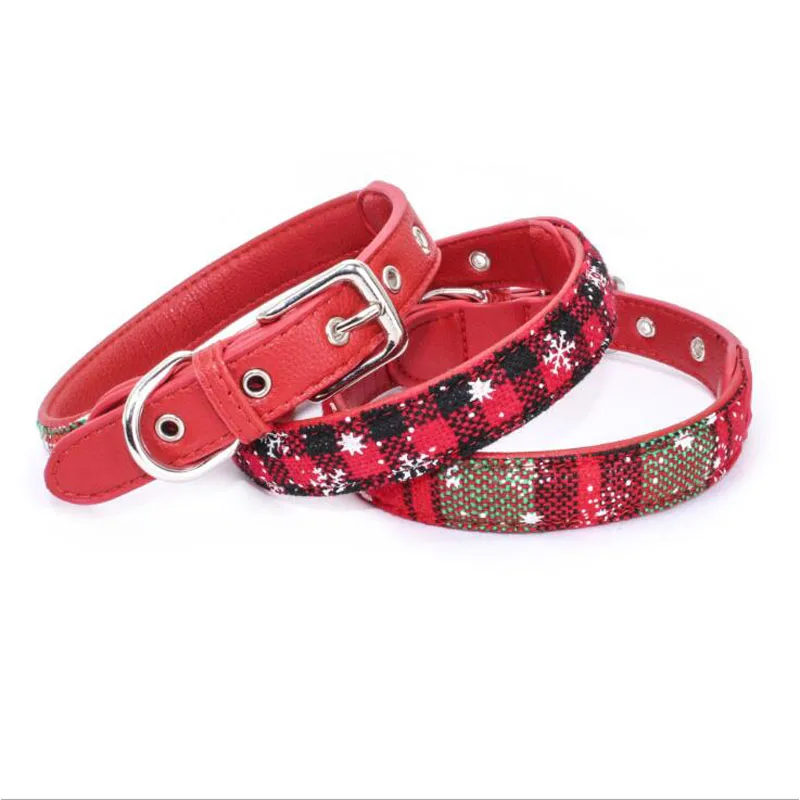 

Xmas Pet Dog Plaid Collar Christmas Dog Collars Microfiber Leather Tough High Christmas Waterproof Collars For Small Puppy Dog