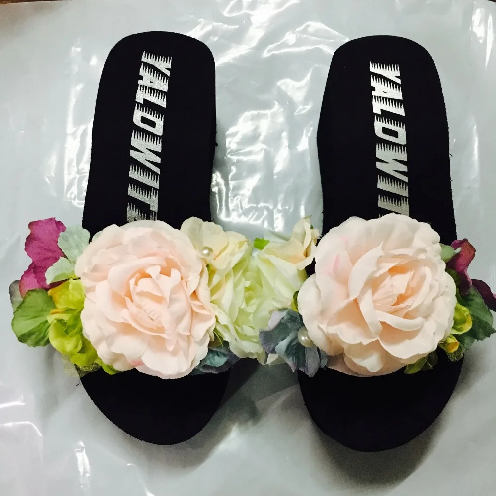 Womens New Handmade Flowers White Flip Flops Wedges Shoes Online Sale Slipper Beach Sandals Cheap66