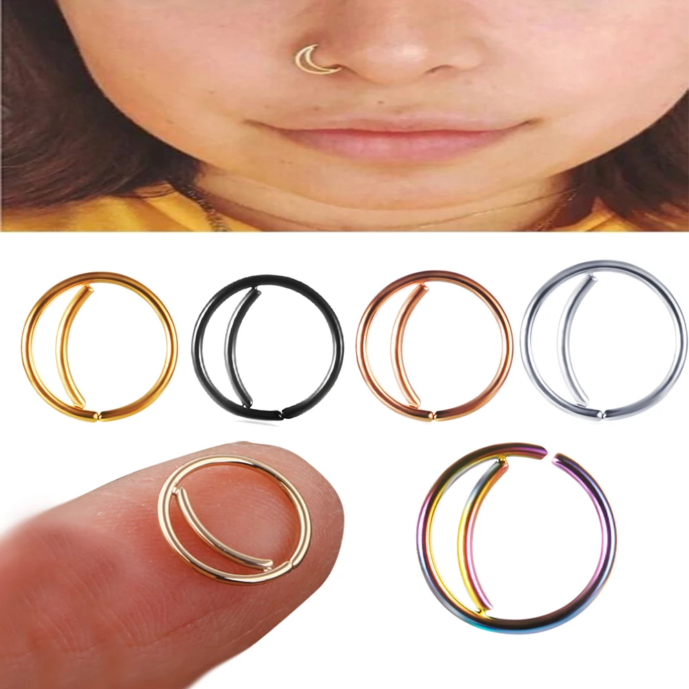 

JUNLOWPY Stainless Steel Moon Nose Ring Hoop Indian Septum Rings Nose Jewelry Piercing Small Nose Hoop Piercings for Woman Man