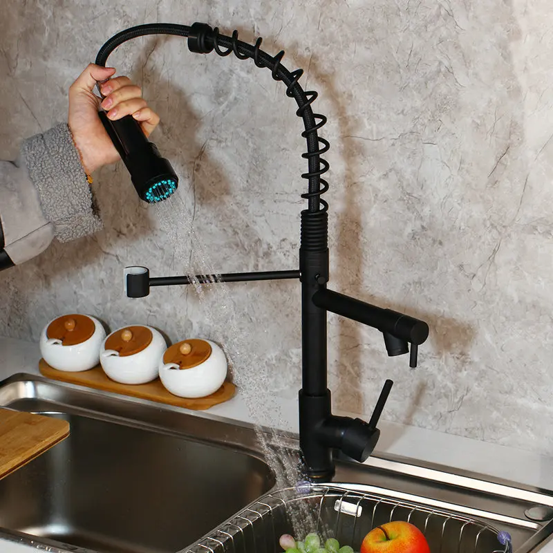  KEMAIDI Black Pull Out & Down Swivel Kitchen Faucet Rotated Basin Sink Faucet Mixer Tap 2 Functions - 33004653643