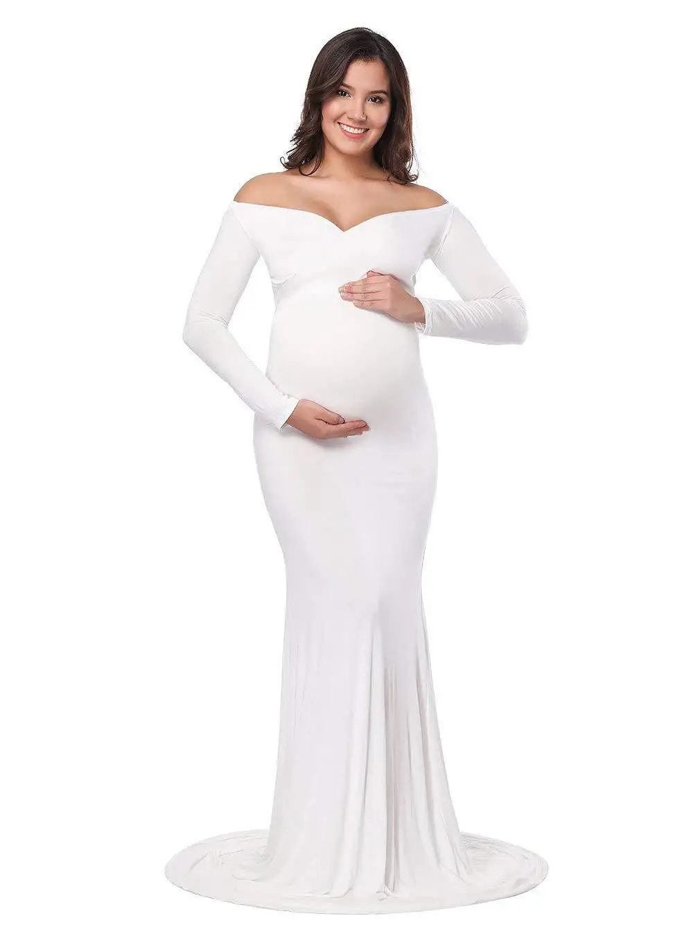 2018 Cotton Maternity Photography Props Maternity Gown Dress Off Shoulder Sexy Women Pregnancy Maxi Dresses For Photo Shooting (14)