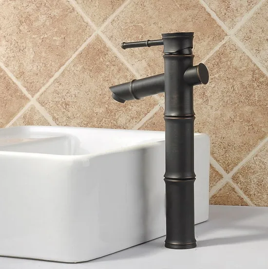 الخيزران شكل واحدة ليفر الأسود النفط مفروك النحاس حوض الحمام الغرور بالوعة خلاط صنبور Cnf024