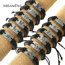 Homens Jóias Pulseira Pulseiras Para As Mulheres Charme Pulseira de Couro do zodíaco Virgem Touro Áries Câncer Libra Capricom Leo Gemeos