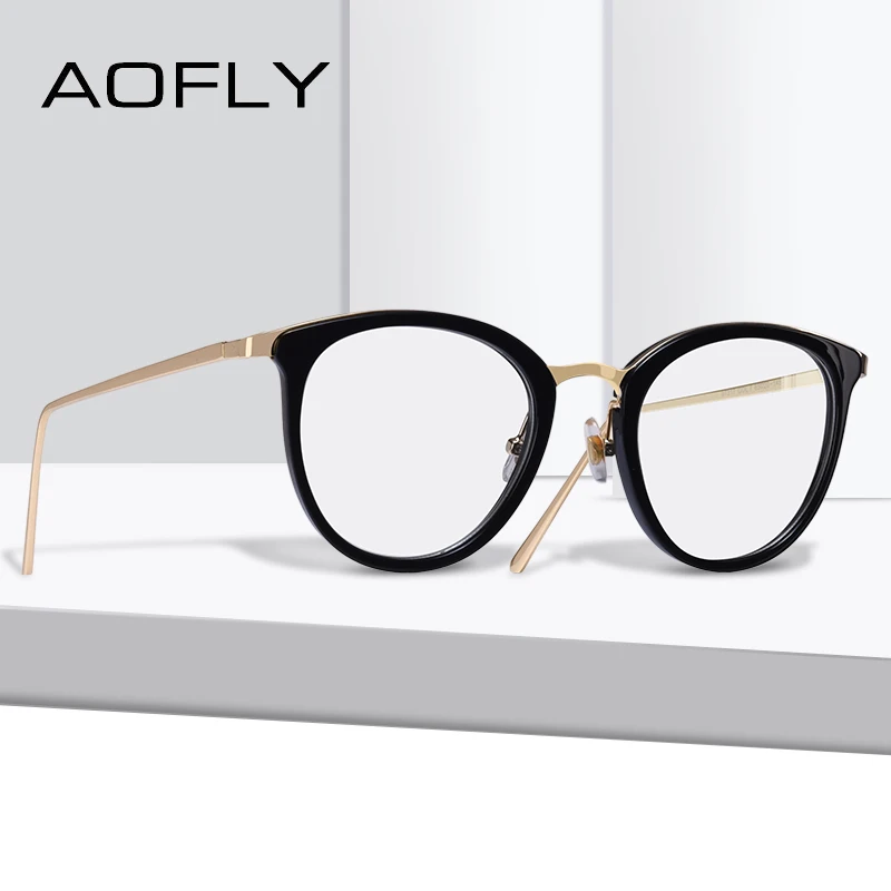 Женские прозрачные очки для чтения AOFLY золотисто черные в простой оправе с