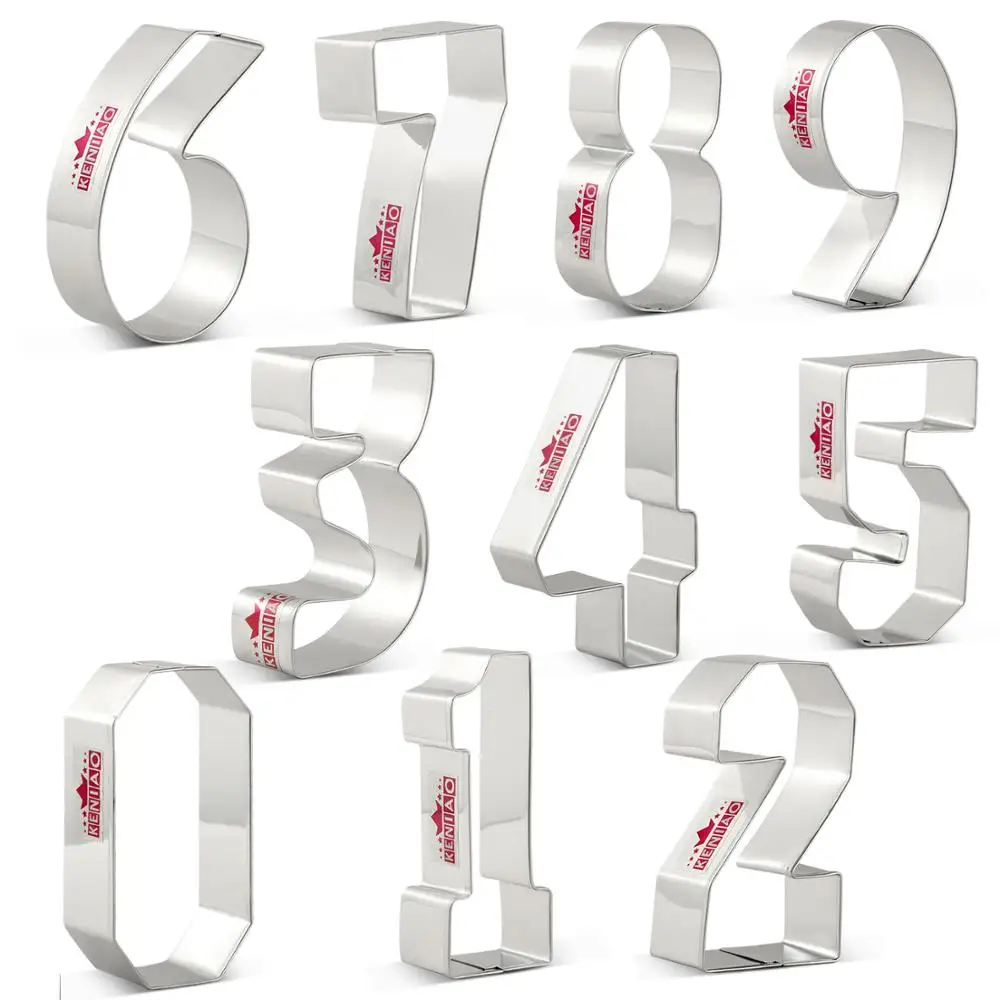 KENIAO Numbers Cookie Cutter - Number 0,1,2,3,4,5,6,7,8,9 - Kids Biscuit Fondant Bread Sandwich Mold- Stainless Steel