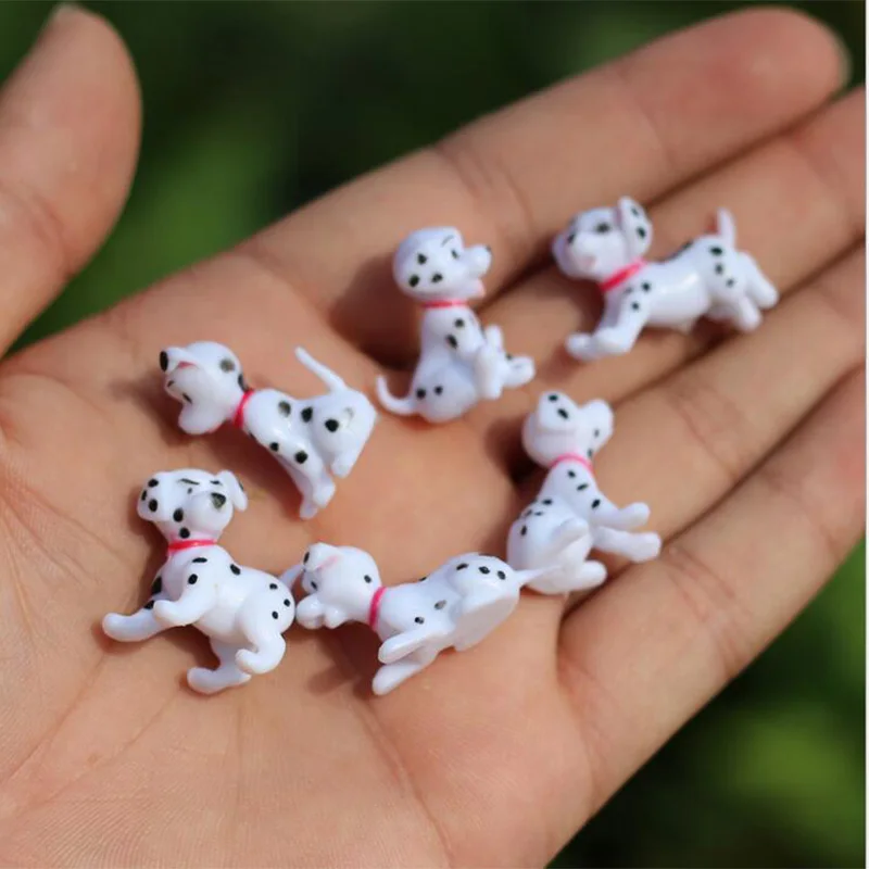 6pcs Mini Spotted Dog Figurine Miniature Fairy Garden Animal Statue Craft Home Birthday Cake Decoration Accessories Modern 3