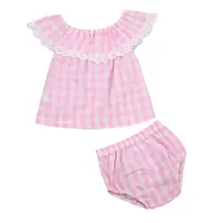 Летние Симпатичные новорожденного Одежда для маленьких девочек одежда без рукавов Топ в клетку + Шорты для женщин 2 предмета в комплекте