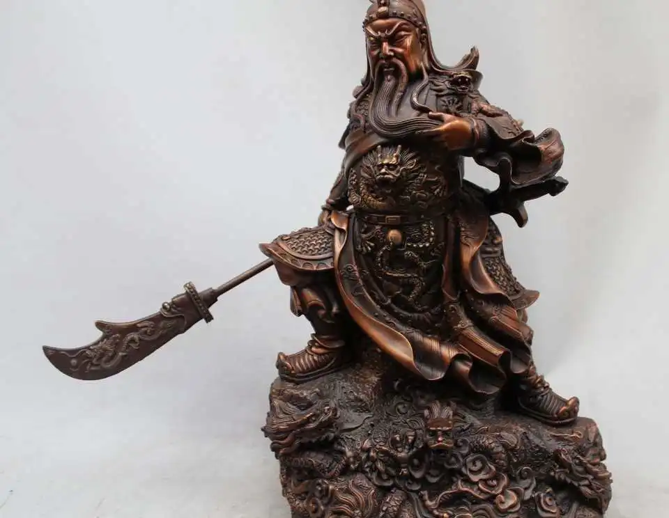 

China Copper Bronze Feng shui Nine Dragon Guan Gong GuanYu Warrior Buddha Statue