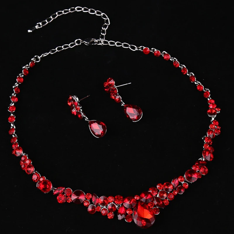 Модный Красный Кристалл ожерелье серьги ювелирные изделия Schmuck набор подарок для