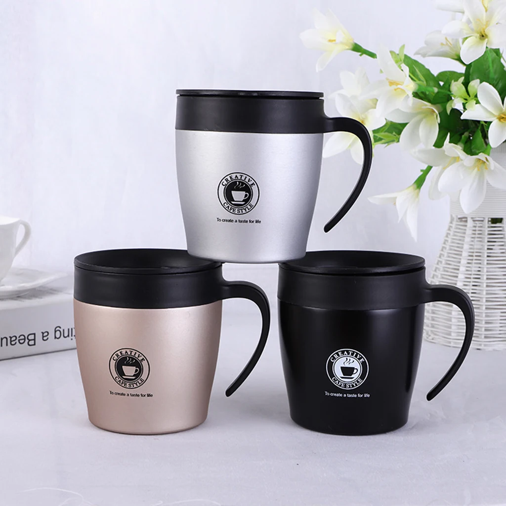 Stainless Steel Travel Mug Water Coffee Cups with Handle and Lid 300ML for Outdoor Camping Picnic Travel Drinkware